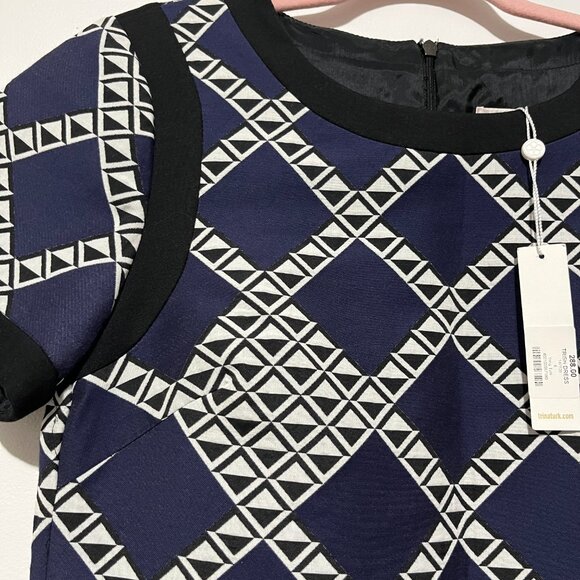 Trina Turk Womens Geometric Trish Dress Size 6 Navy Blue Artsy Office Statement - Picture 3 of 6
